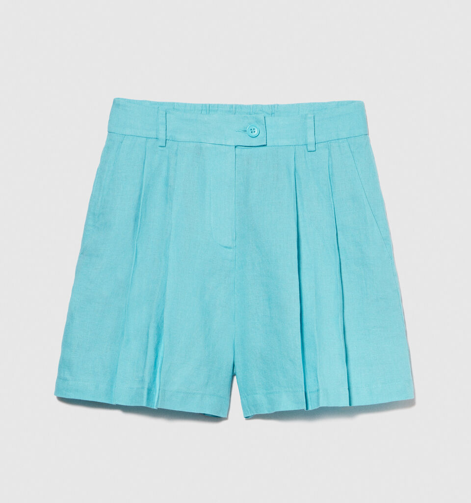 100% linen shorts - women's shorts - Turquoise | Sisley image number 6